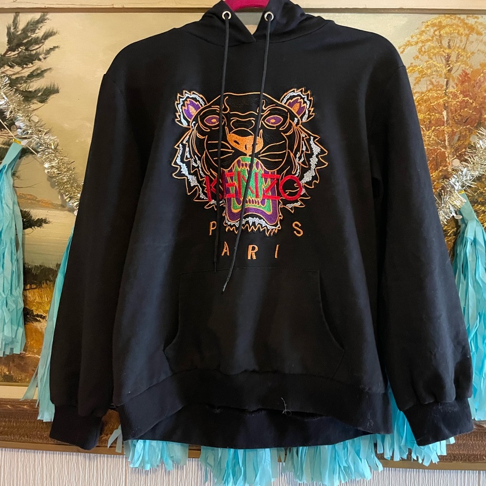 Kenzo Paris Black Hoodie with Tiger Embroidery. Size XS/S